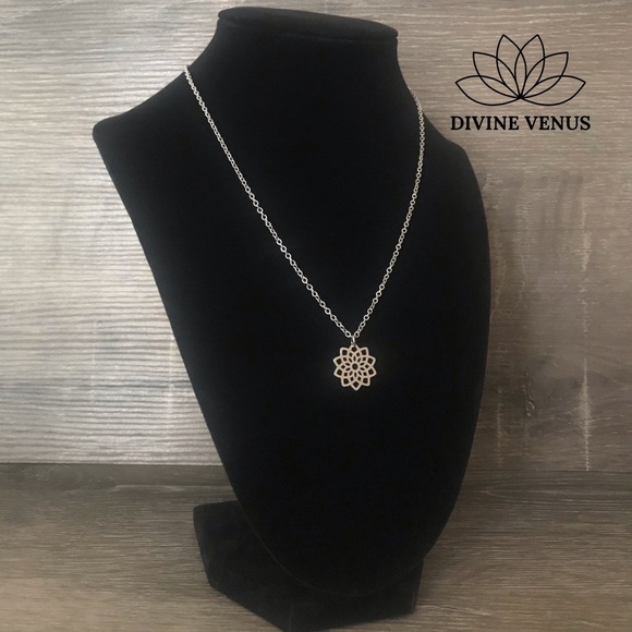 Lotus Pendant Necklace - Stainless Steel - Picture 4 of 5